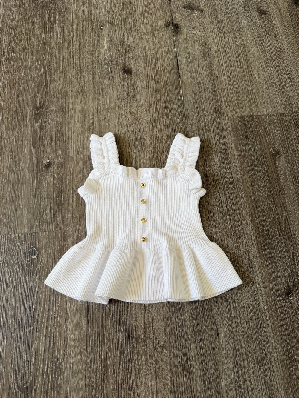 Janie and Jack White Ruffled Knit Tank with Gold Buttons